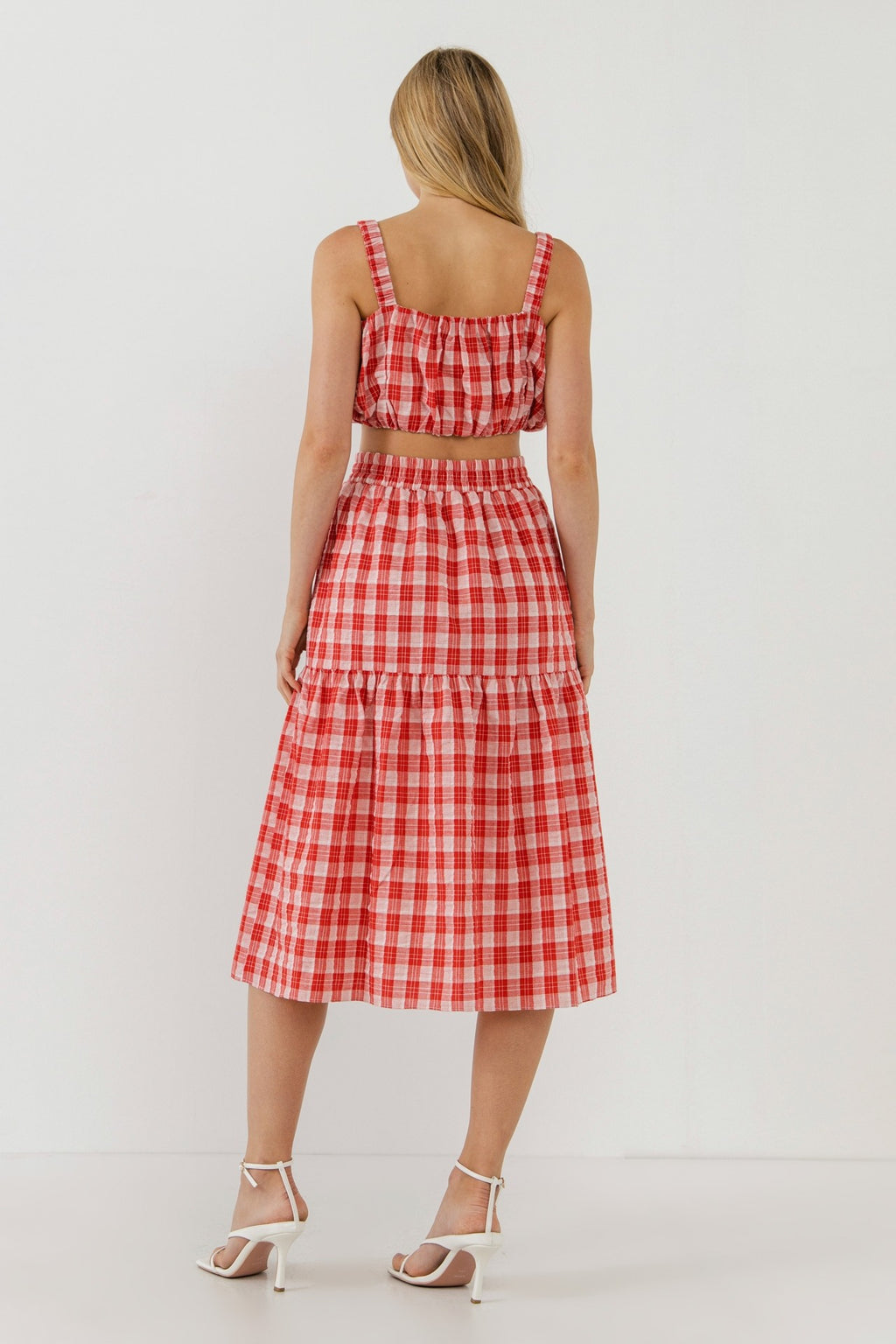 Red Gingham Ruched Thick Strap Bandeau