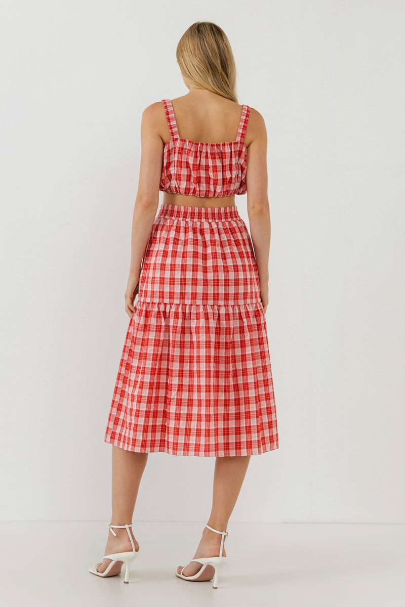 Red Gingham Ruched Thick Strap Bandeau