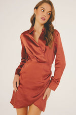 Satin Shirt Wrap Shortie Dress