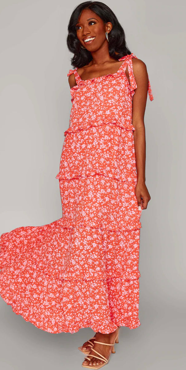 Libby Red Floral Maxi Dress