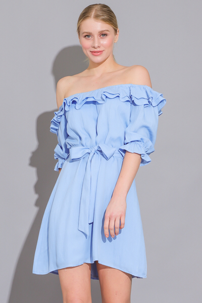 Light Blue Ruffle Mini Dress