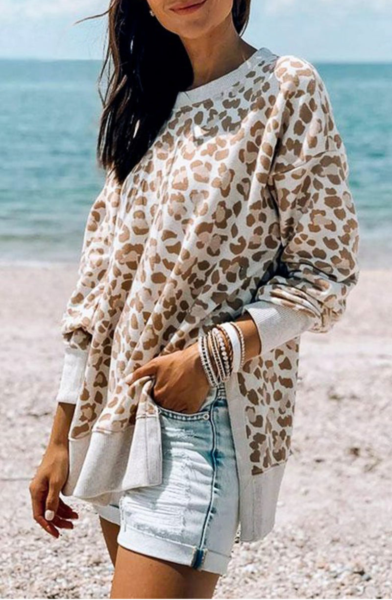 Leopard Print Side Slit Top