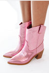 Pink Metallic Western Ankle Bootie