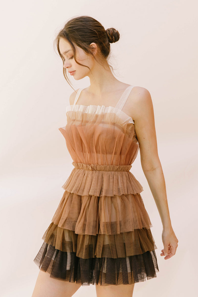 Brown Ombré Tulle Shortie Dress