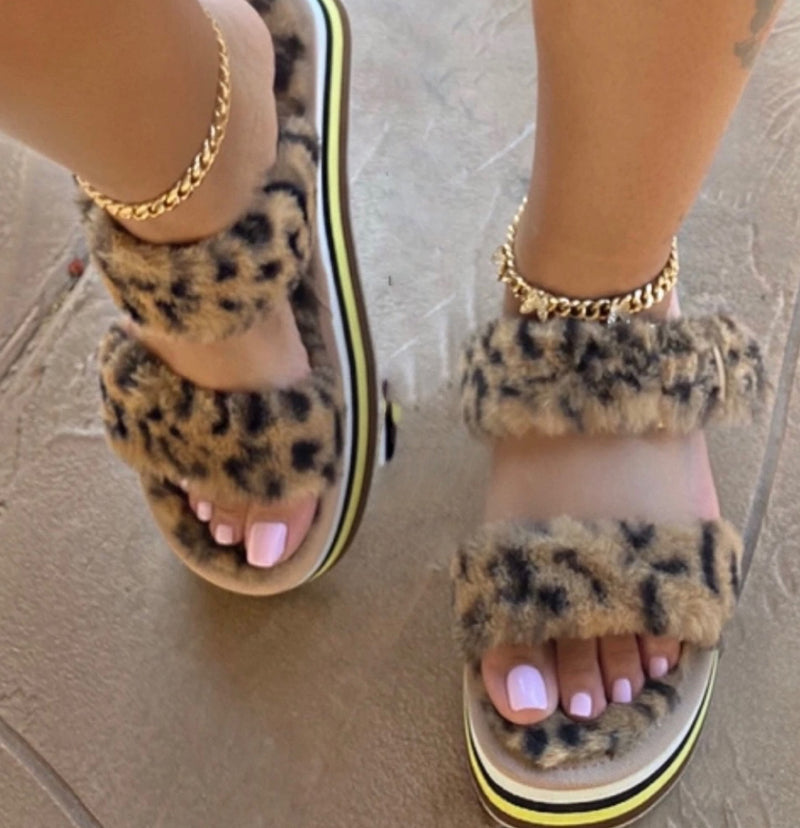 Platform Leopard Slippers