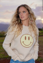 Happy Face Distressed Sweater