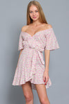 White Pink Off Shoulder Shortie Dress