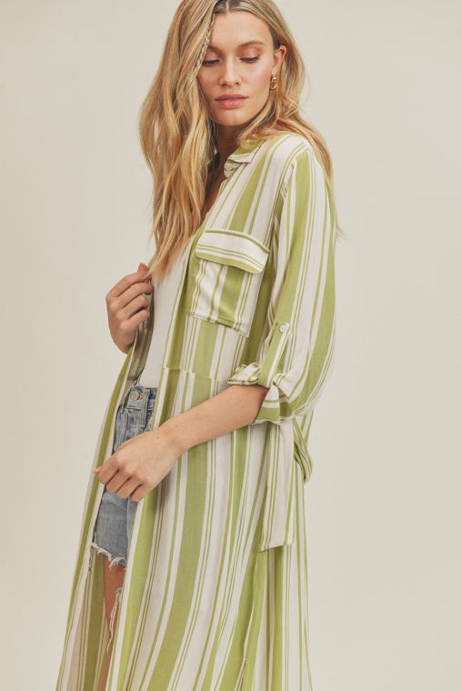 Striped Button Down Duster Dress