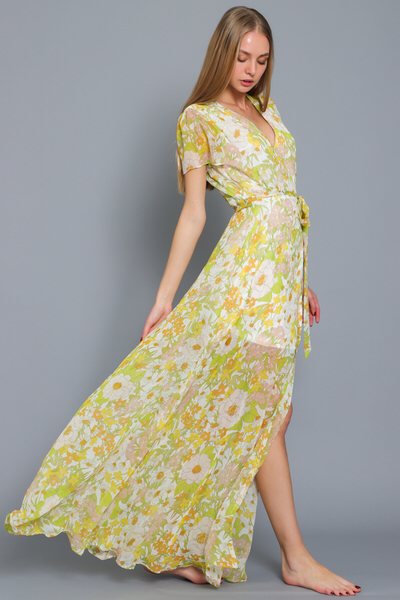 White Yellow Floral Maxi Dress