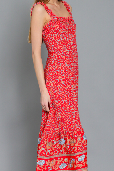 Red Multi MIDI Dress