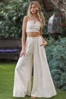 Oatmeal Smocked Crop Top w/Wide Leg Pant SET SIZES MUST MATCHED