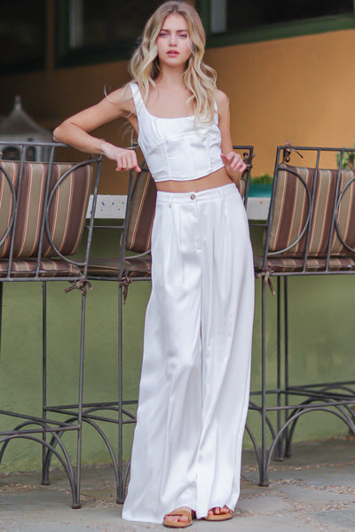White Crop Top and Pant Set