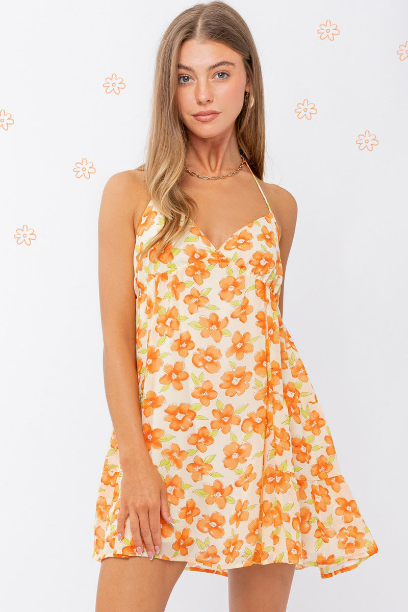Halter Tiered Orangesicle Shortie Dress