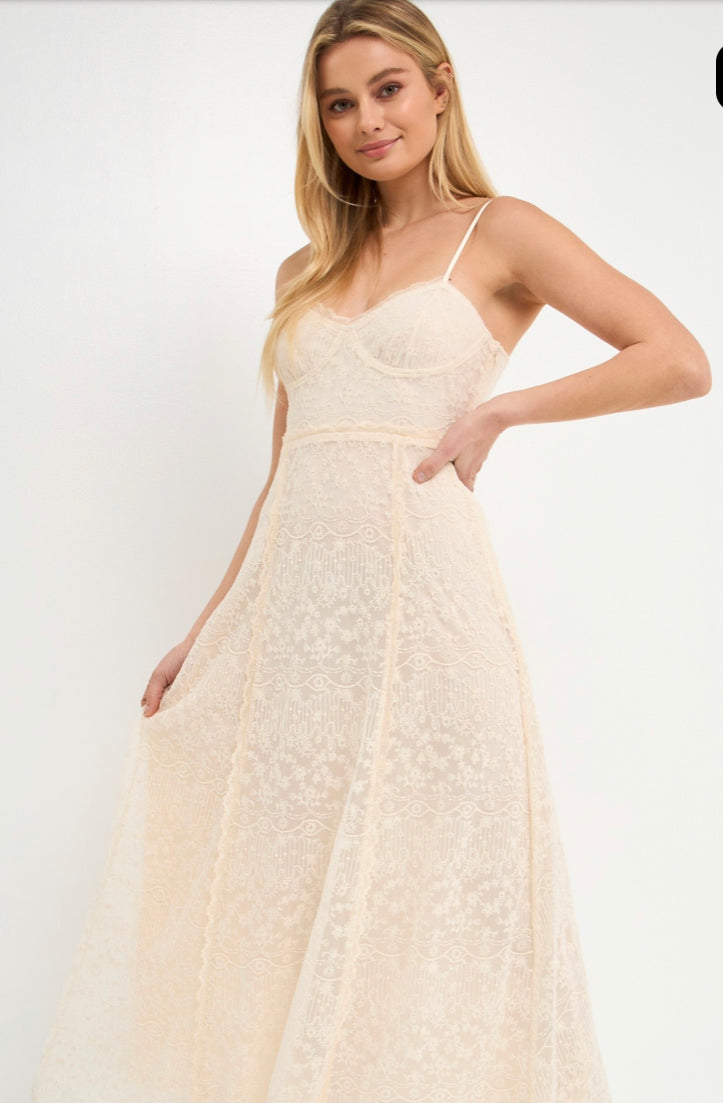 Embroidered Cream Cami Dress