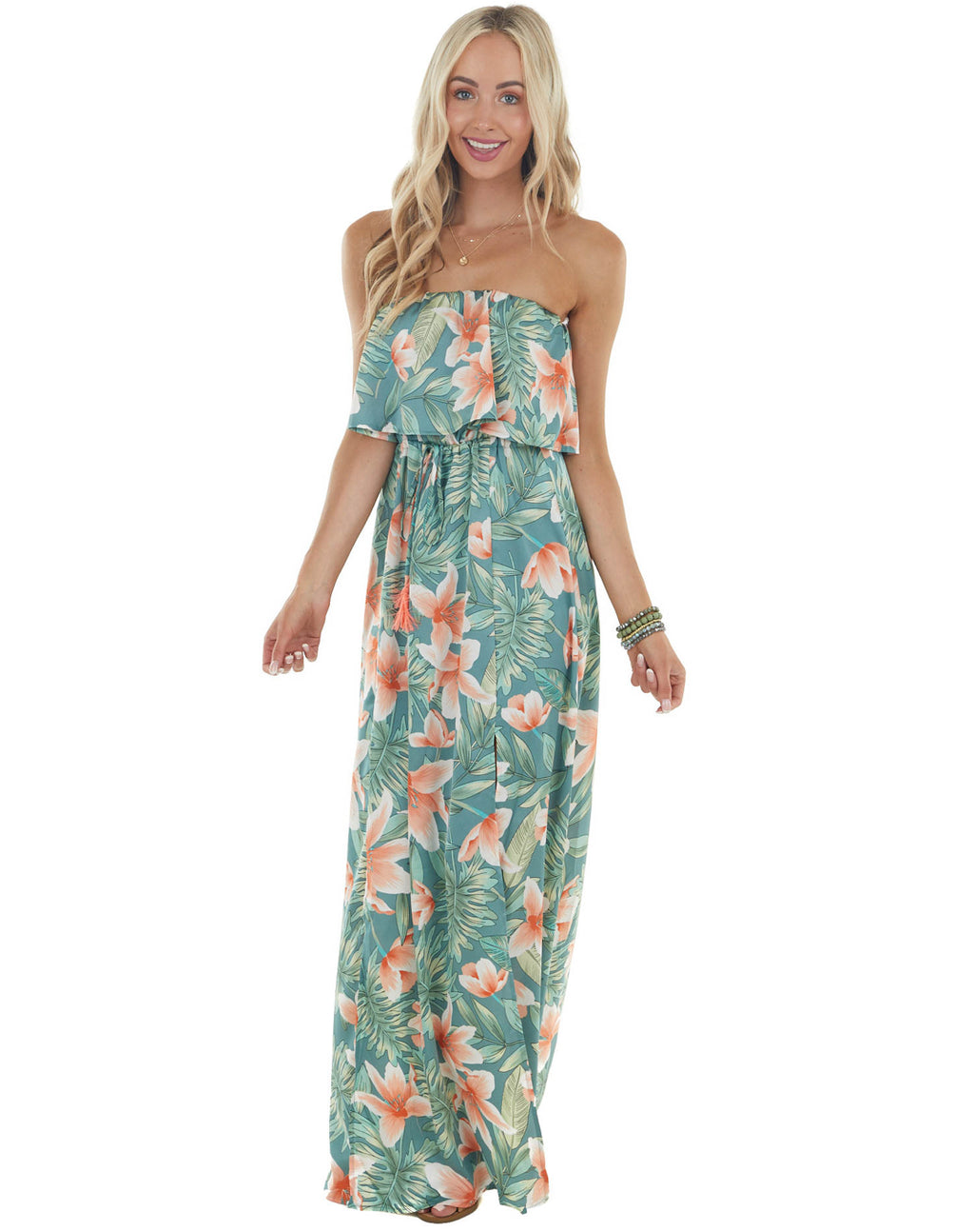 Sage Coral Tube Top Maxi Dress