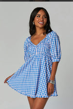 Poppy Blue Check Puff Sleeve Dress