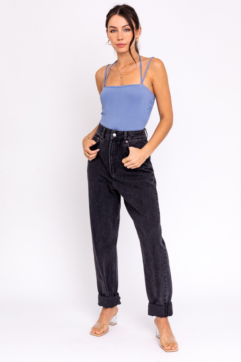 Dusty Blue Ruched Bodysuit