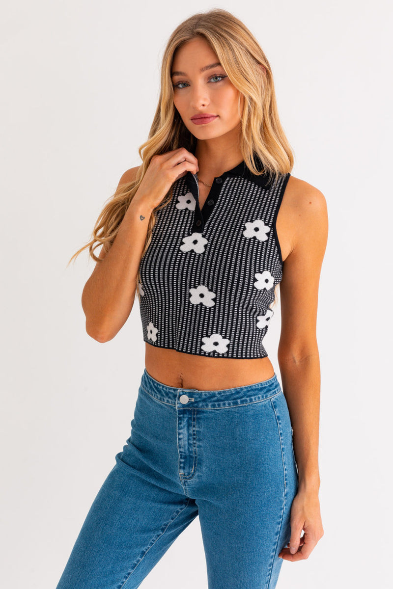 Sleeveless Floral Crop Top