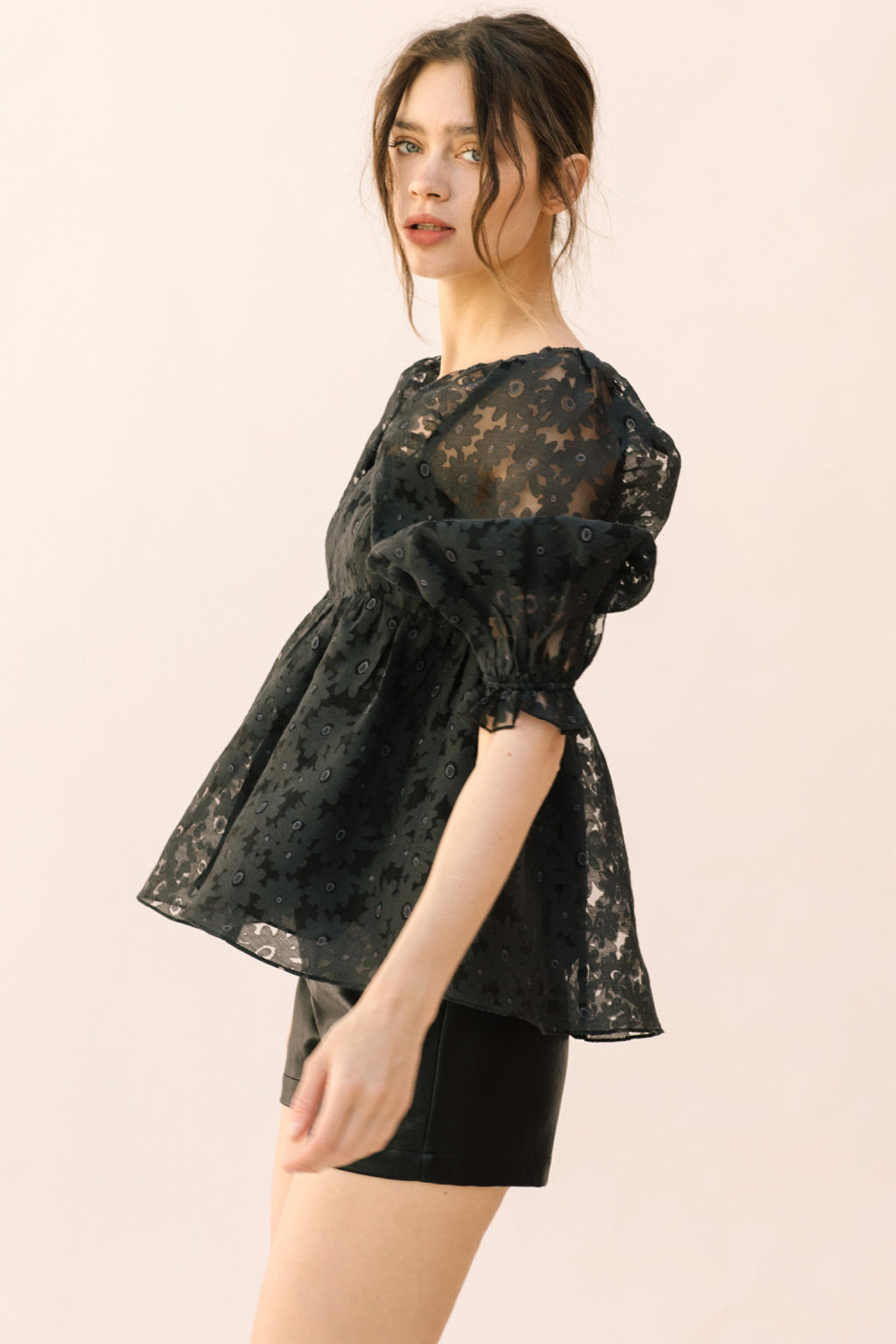 Puff Sleeve Black Top