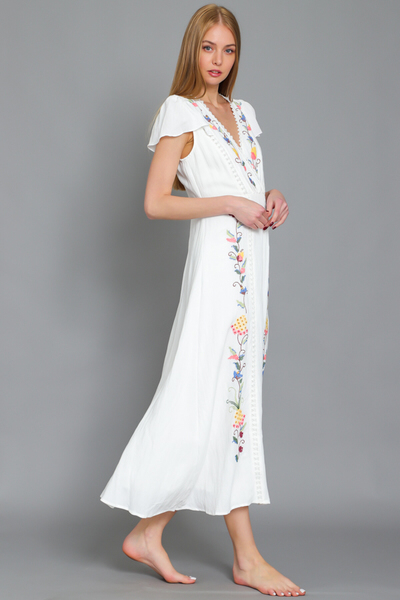 Embroidered Linen MIDI Dress