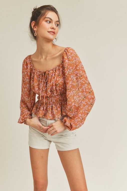 Tie Front Floral Blouse