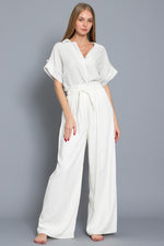 Ivory Tie Front Wide Leg Pant