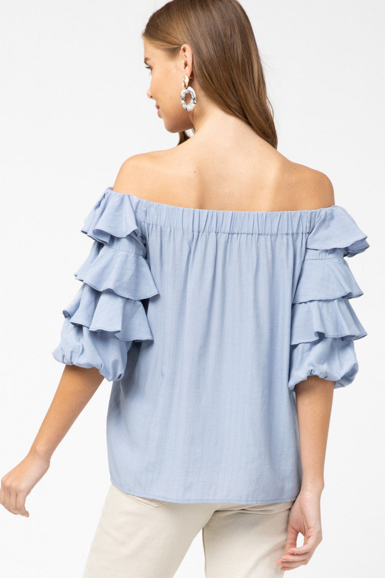 Off the Shoulder Ruffle Sleeve Top