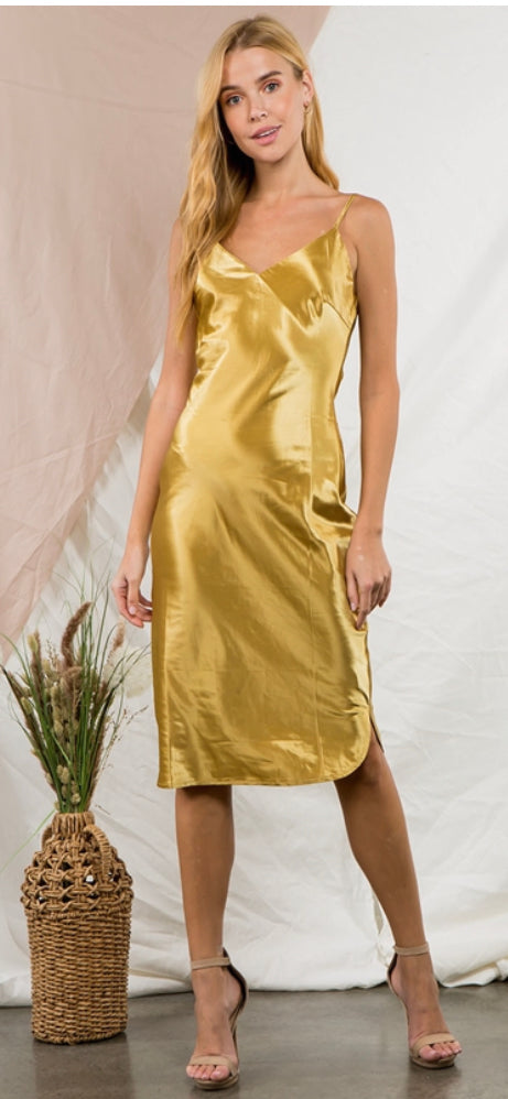 Gold Sateen Cami Dress