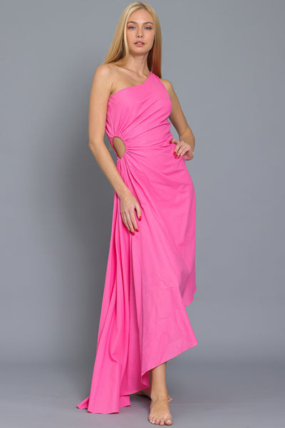 Power Pink One Shoulder Midi Dress