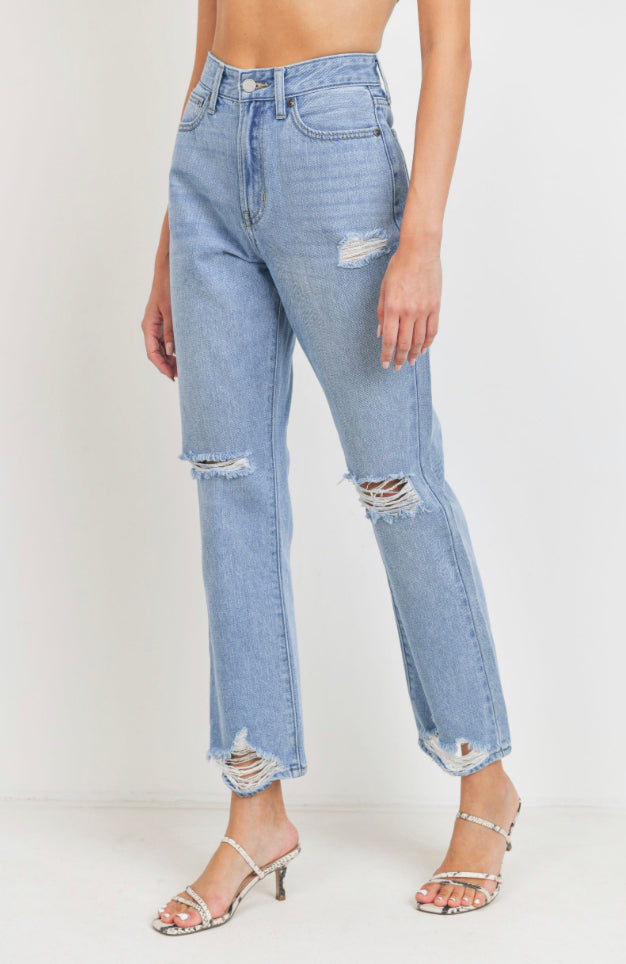 High Rise Destroyed Light Denim