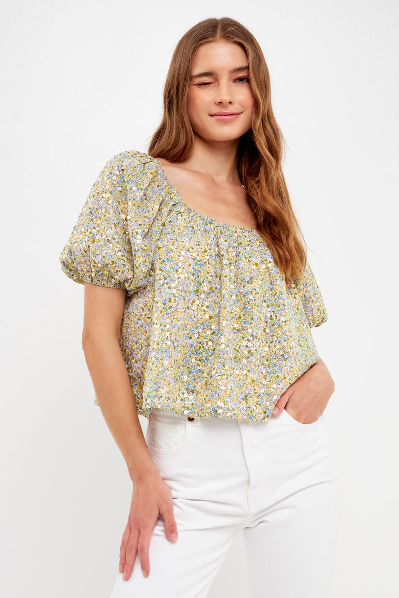 Floral Sequin Top