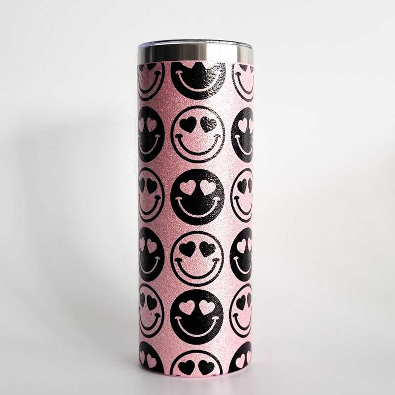 SILVER Heart Smiley Eyes Glitter Valentine's Day Skinny Tumbler