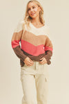 Cream Fuchsia V Neck Sweater
