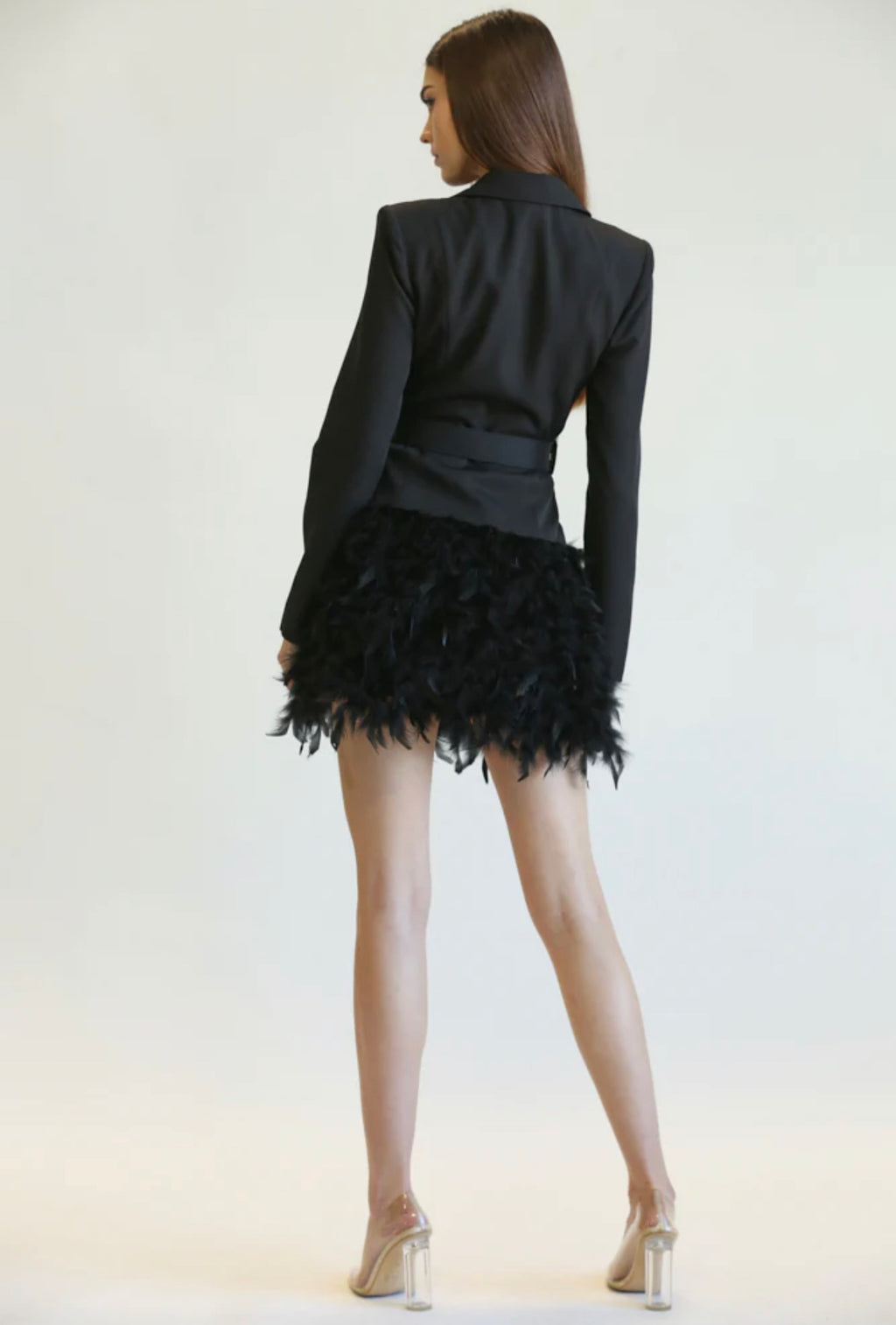 Double Breasted Blazer Feather Dress