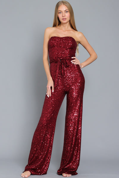 Sequin Burgundy Tube Jumpsuit