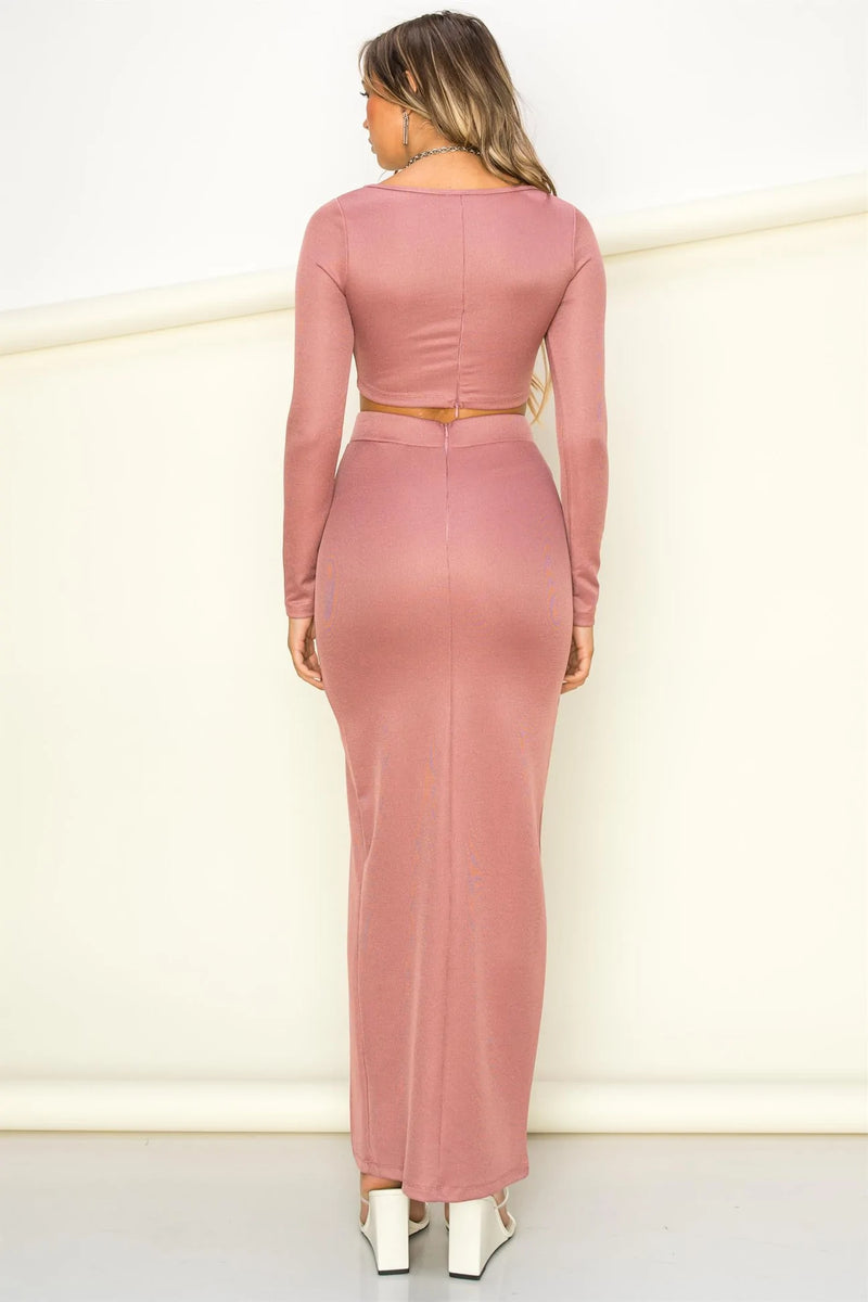 Mauve Two Piece Crop Skirt Set