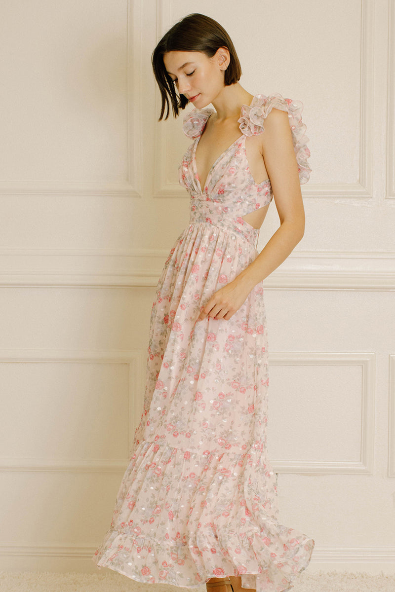 Rose Pink Floral Ruffle Maxi Rolling Rack Boutique Rose Pink Floral Ruffle Maxi Rolling Rack Boutique