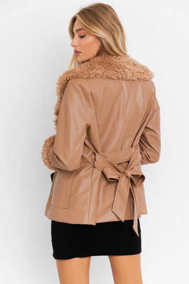 Vegan Leather Brown Coat