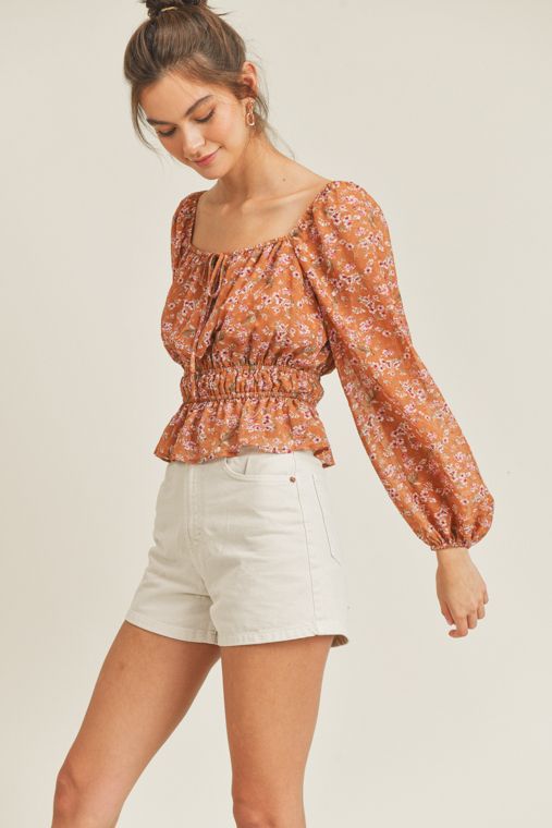 Tie Front Floral Blouse