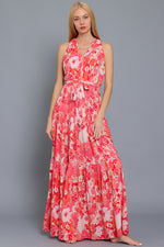Coral Red Sleeveless Maxi Dress