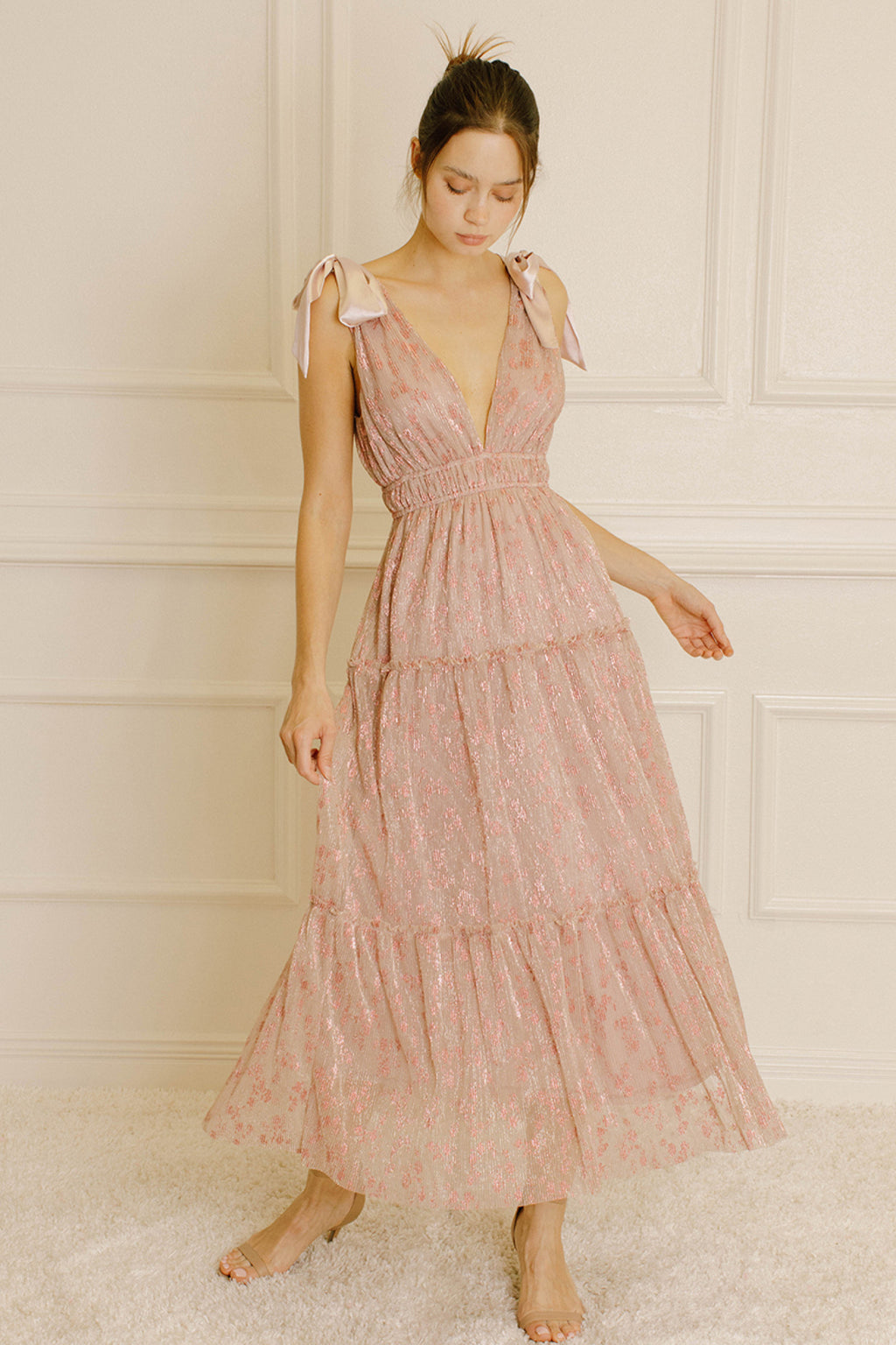 Pink Silver Floral Maxi