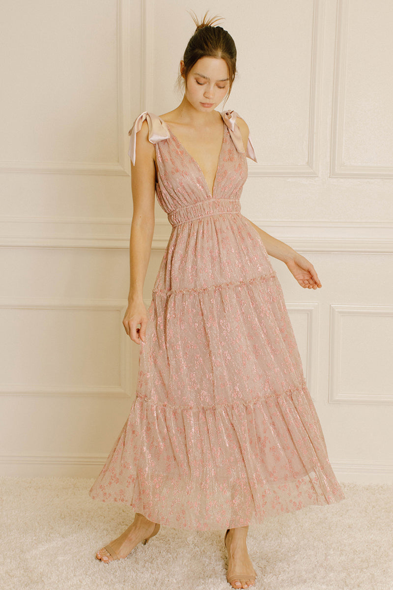Pink Silver Floral Maxi