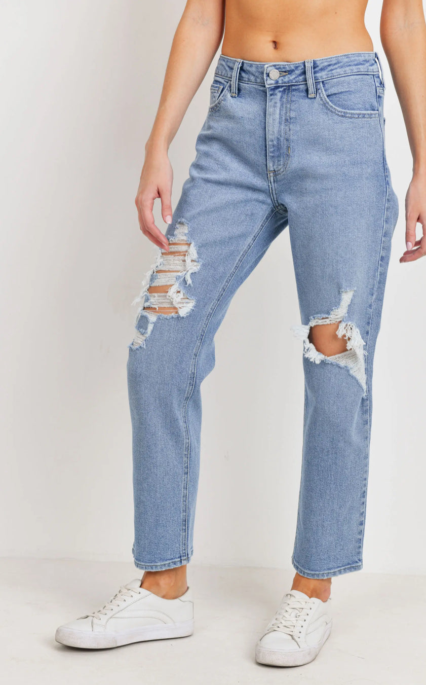 Destroyed Straight Leg Just Black Denim