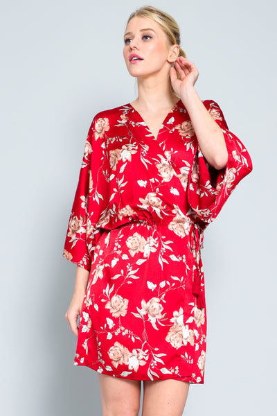 Red Kimono Wrap Shortie Dress