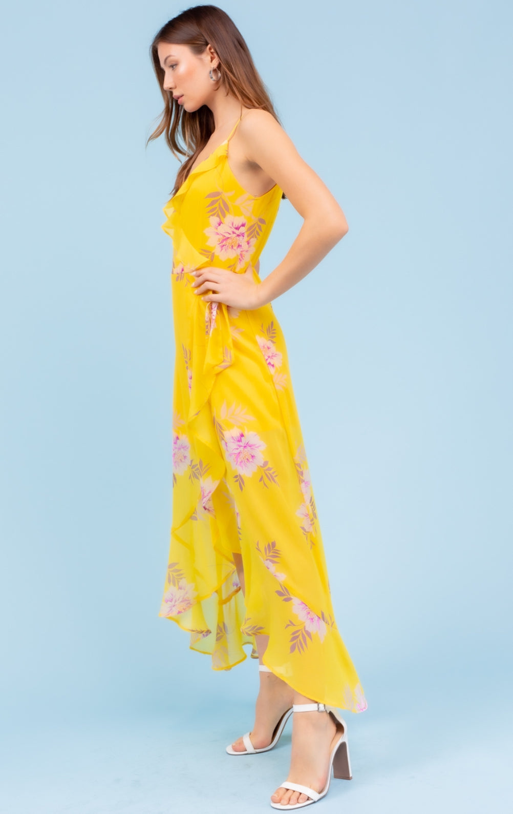 Spaghetti Strap Yellow Floral Dress