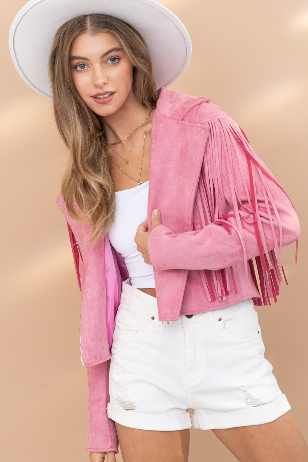 Pink Fringe Moto Jacket