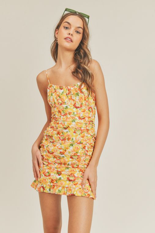 Sunflower Ruched Mini Dress