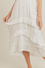 Tiered White Ruffle Maxi Dress