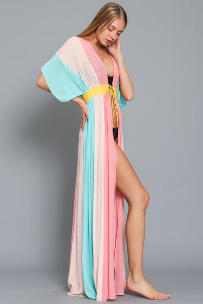 Kimono Colorblock Pink Multi Stripe