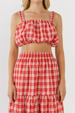 Red Gingham Ruched Thick Strap Bandeau